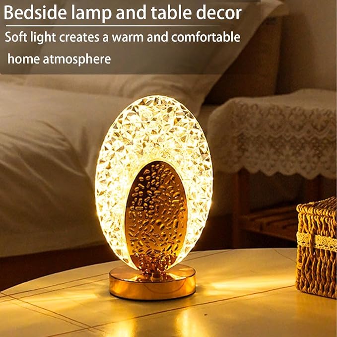 Oval Crystal LED Table Lamp – Elegant Dimmable Night Light