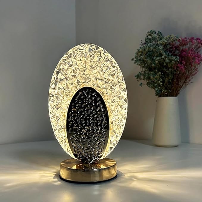 Oval Crystal LED Table Lamp – Elegant Dimmable Night Light