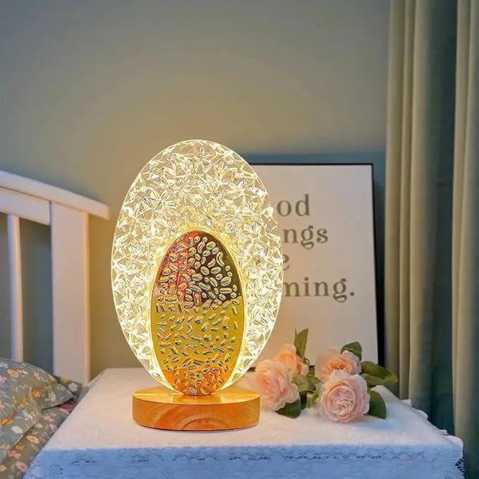 Oval Crystal LED Table Lamp – Elegant Dimmable Night Light