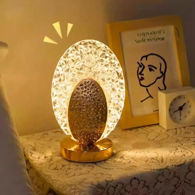 Oval Crystal LED Table Lamp – Elegant Dimmable Night Light